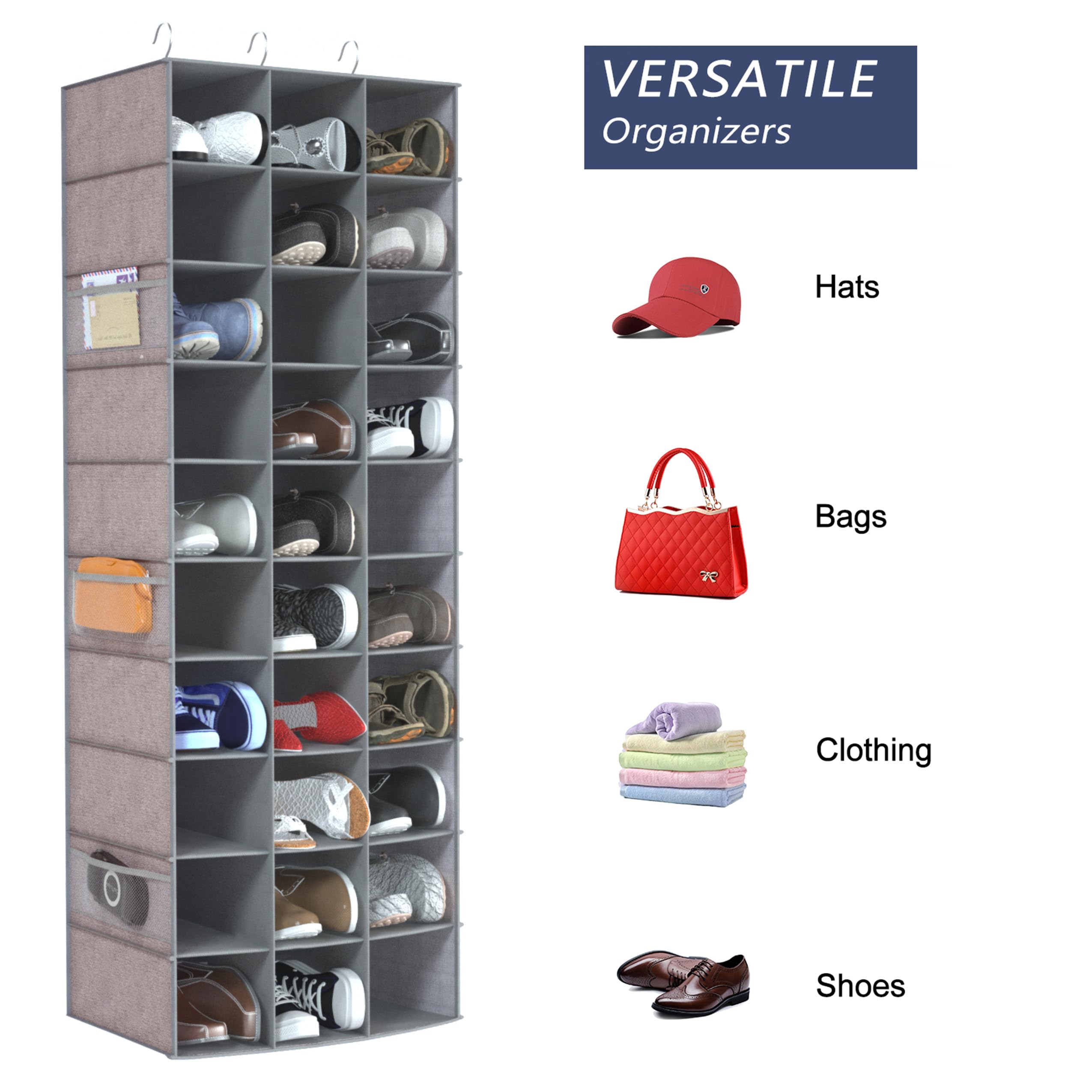 Coastal Rose 30-Section Hanging Shoe Organizer with 6 Mesh Pockets - Space Saving Closet Shoe Rack for Women & Men (Grey) - Perfect for Bedroom, Closet & Dorm Organization