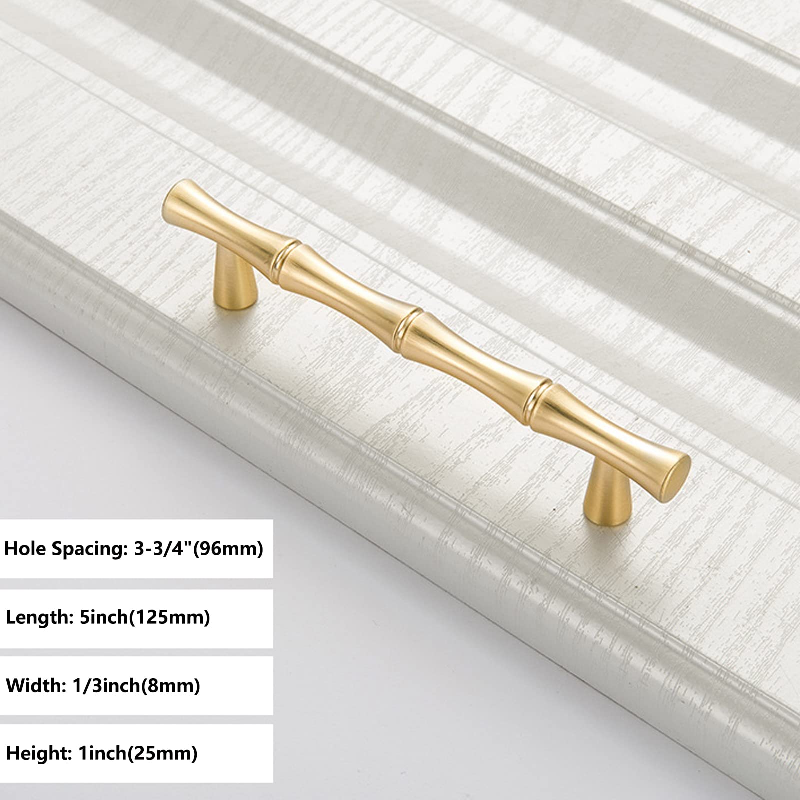 Gold Bamboo Cabinet Pulls - 96mm Zinc Alloy Drawer Handles (2 Pack) for Kitchen & Wardrobe