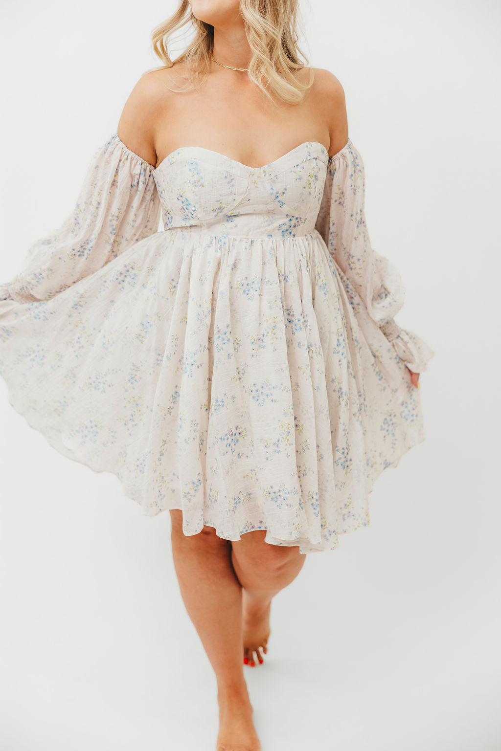 Kennedy Floral Mini Dress in Blue - Bump Friendly Maternity Dress for Pregnancy, Nursing & Special Occasions | Comfortable & Stylish for Baby Showers, Dates & Summer Outfits