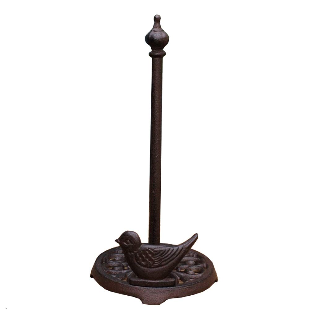 Owl Shaped Cast Iron Paper Towel Holder - Free Standing Kitchen Countertop Toilet Roll Stand with Little Bird Design - Perfect for Bathroom, Kitchen, and Office Organization (Color: Little Bird)