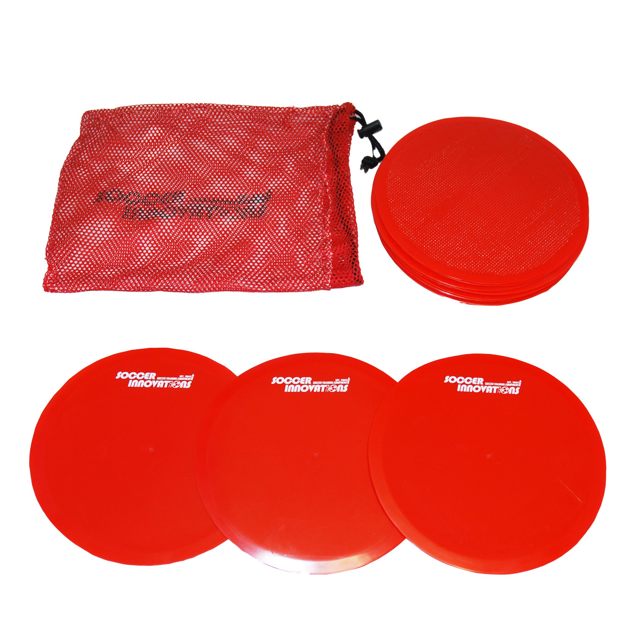 Soccer Training Disc Cones - 10-Pack Flat Markers for Agility Drills & Practice - Bright Red Sports Equipment for Soccer, Football, Baseball & Field Training