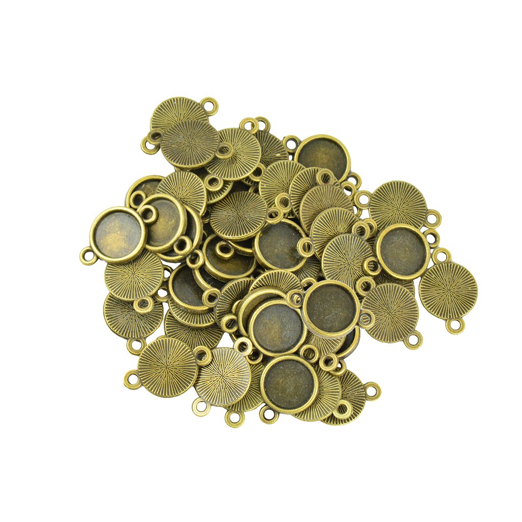 50Pcs Bronze Round Blank Connector Pendant Trays for Jewelry Making - 10mm DIY Bezel Settings, Craft Supplies for Necklaces, Earrings & Bracelets - Perfect for Handmade Jewelry Design and DIY Crafts