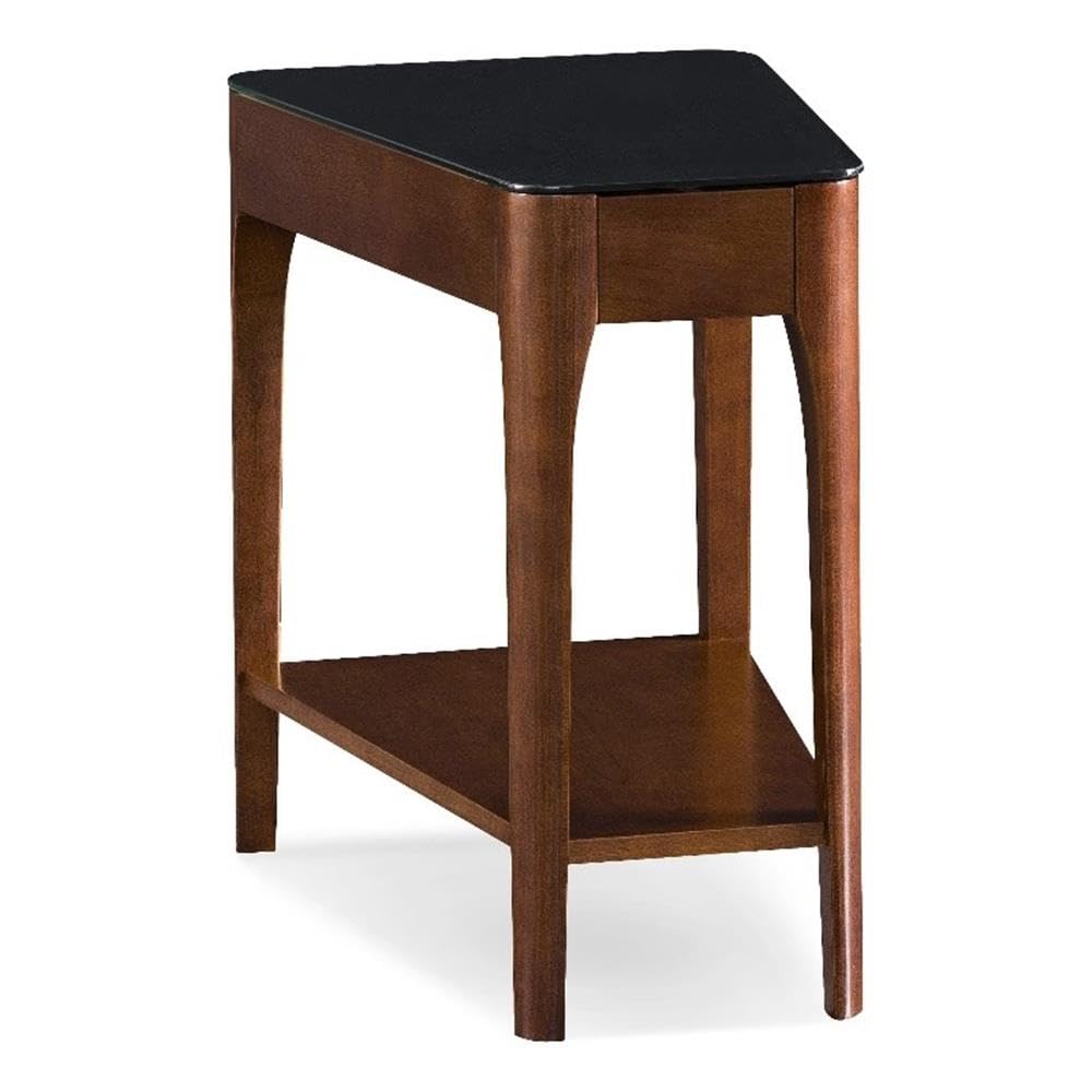 Leick Furniture Obsidian Glass Top Wood End Table - Chestnut Oak Finish - Modern Side Table for Living Room, Bedroom, or Office