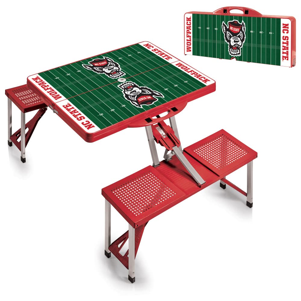 NC State Wolfpack Football Field Folding Picnic Table - Portable Camping & Outdoor Table with Umbrella Hole - NCAA Officially Licensed - Perfect for Tailgating, Beach, Backyard & BBQs (Red)