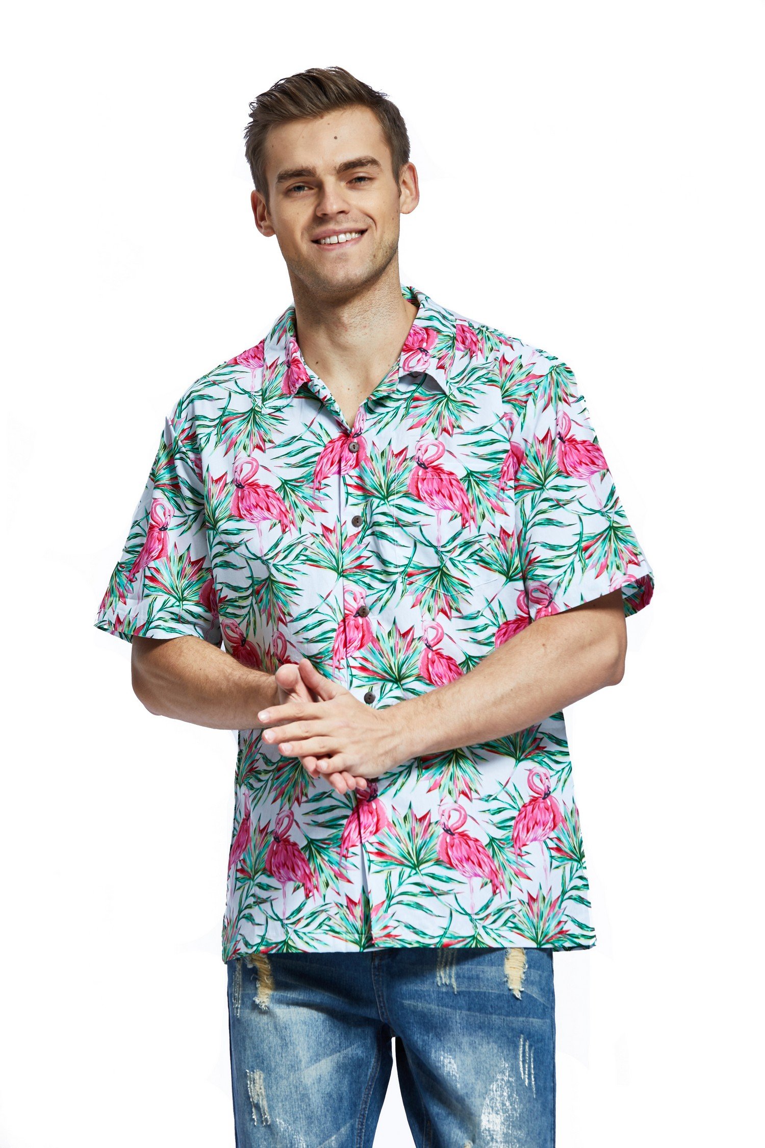 Father Daughter Matching Hawaiian Luau Shirts - Flamingo Love Print Tropical Dance Outfits for Beach Parties, Family Vacations & Summer Festivals