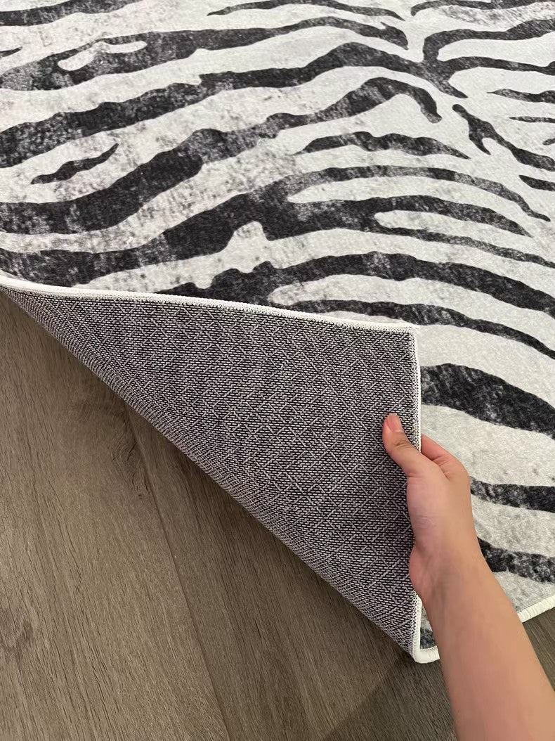 Black Stripe Area Rugs for Under Sofa - Mid Century Modern Living Room Rug - Abstract Contemporary Bedroom Carpet - Office & Dining Room Floor Mat - Perfect for Home Decor & Interior Design