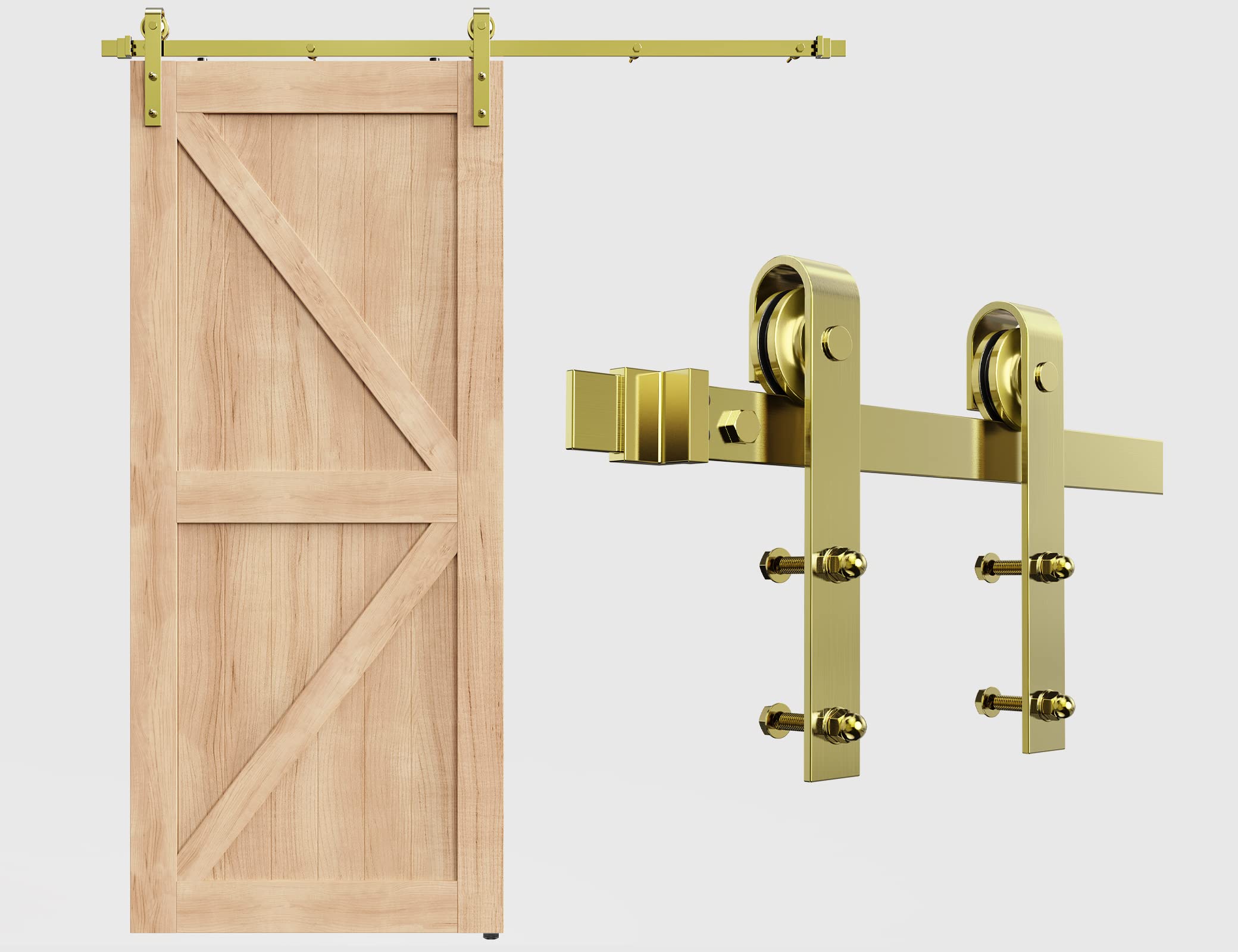 ROOMTEC 6.6FT Sliding Barn Door Hardware Track Kit with Gold Rollers - J Shape Design for Single Doors (No Door Included) - Perfect for Bedroom, Closet, or Farmhouse Style Home Decor