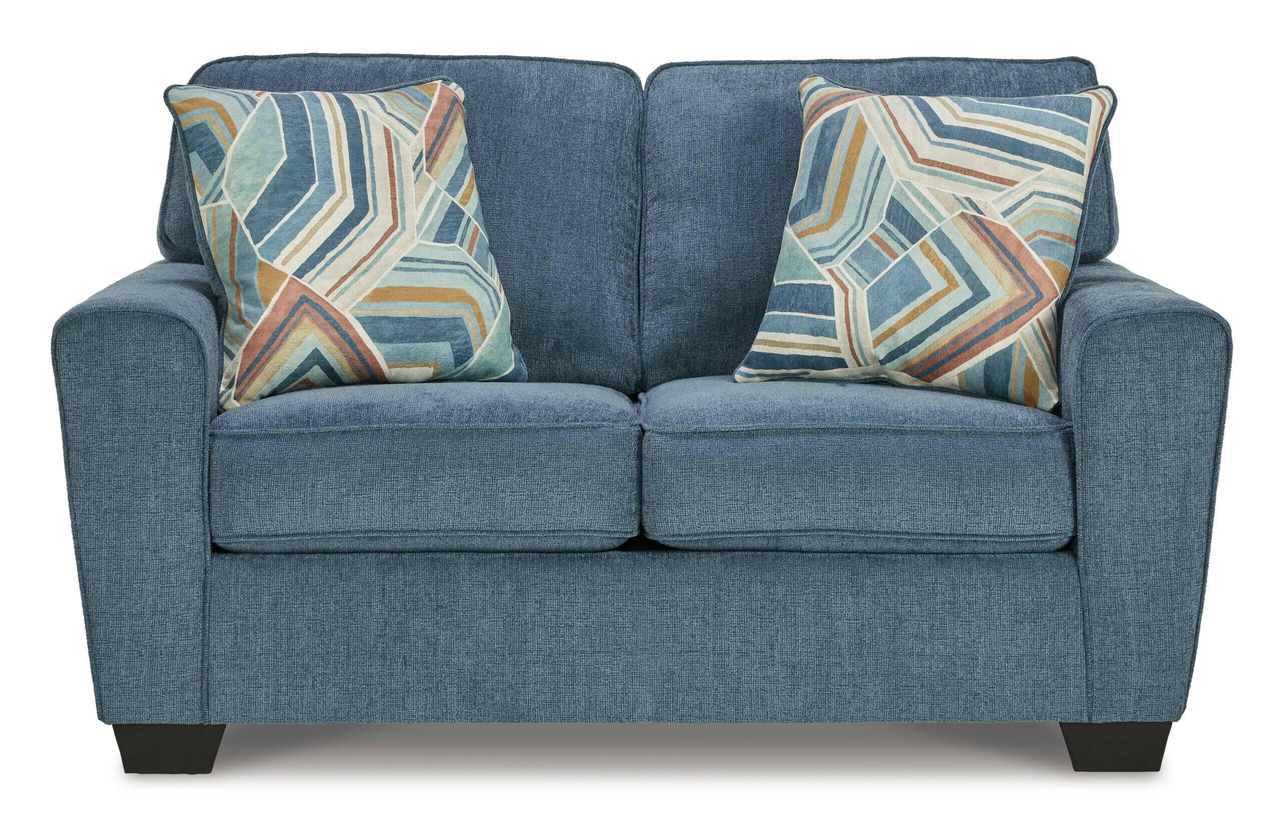 Cashton Blue Loveseat Sofa - Modern Two-Seater Couch for Living Room, Small Spaces & Apartments - Comfortable Upholstered Furniture for Relaxing & Entertaining