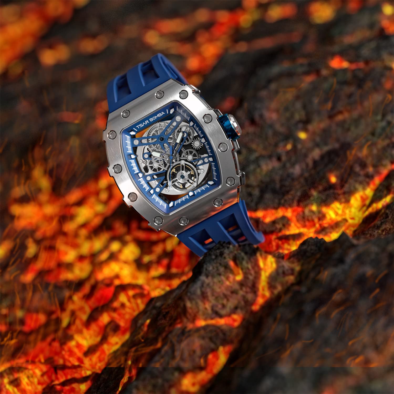 TSAR BOMBA Men's Luxury Automatic Watch - Japanese Mechanical Movement, 50M Waterproof, Stainless Steel Case & Sapphire Glass - Unique Big Face Tonneau Design - Perfect for Business, Formal Events & Fashion Gifts for Men