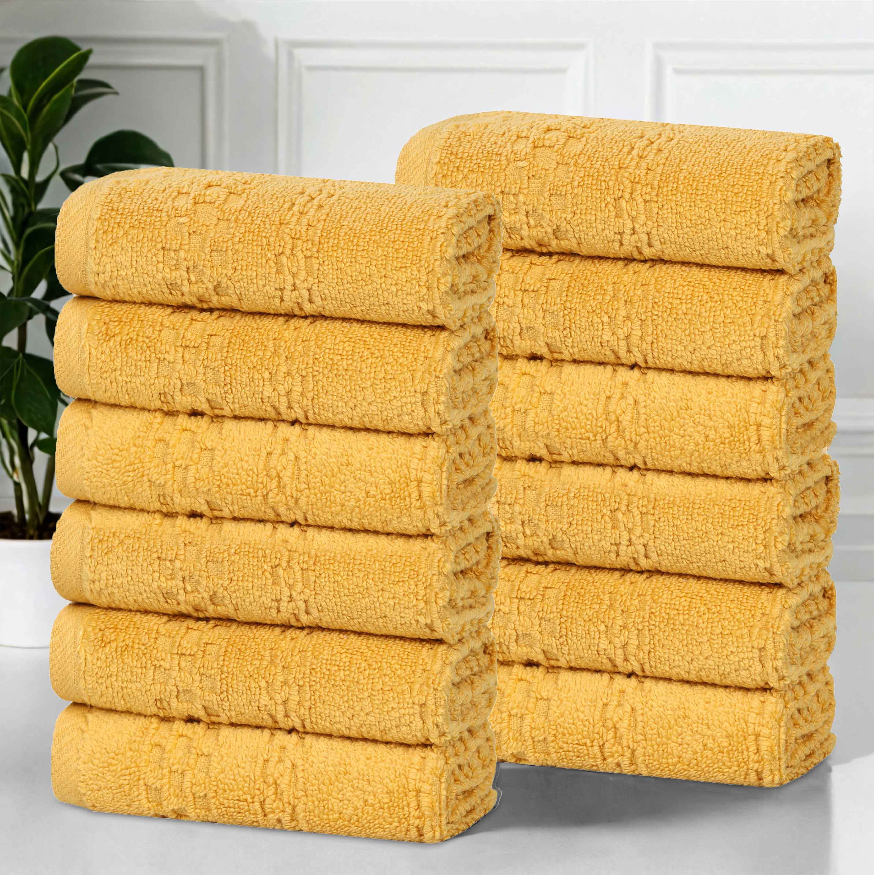 Playa Zero Twist Cotton Solid Waffle Textured Face Towels - Set of 12 | Soft & Absorbent Bath Towels for Spa, Gym & Travel | Eco-Friendly Cotton Washcloths for Home & Hotel Use
