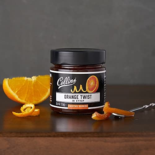 Collins 10 oz. Orange Twist in Syrup Garnishes - 10.9 Ounce (Pack of 1) - Premium Cocktail & Dessert Topping for Bars, Drinks & Baking - Black
