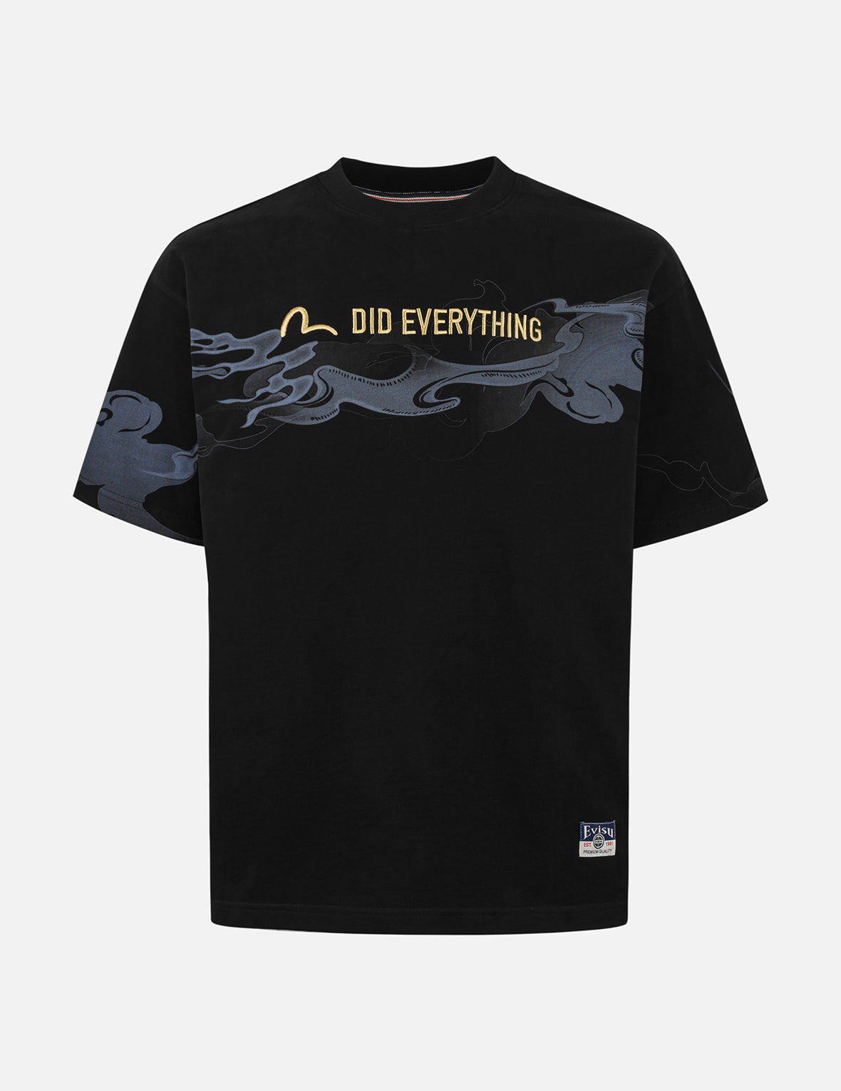 Cloud Print & Logo Sashiko Embroidery Relaxed Fit T-Shirt | Comfortable Casual Wear for Men & Women | Perfect for Everyday Outfits, Street Style and Lounge Wear