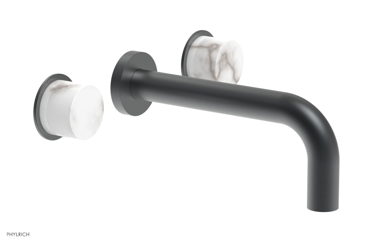 BASIC II Wall Tub Faucet Set with White Marble Handles - 230 58 - Modern Bathroom Sink Faucet for Bathroom Vanity, Powder Room & Guest Bath Installation