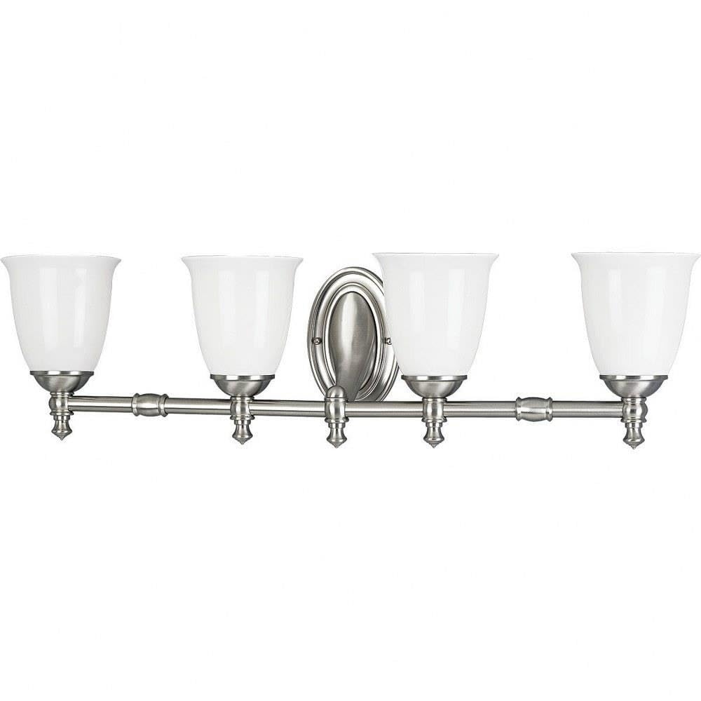 Progress Lighting Victorian Collection 4-Light Bathroom Vanity Light in Brushed Nickel - Perfect for Vintage-Style Bathroom Decor & Vanity Lighting