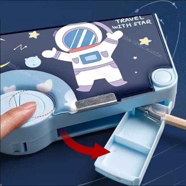 Galaxy Space Themed Pencil Case for Kids - School Supplies Organizer with Accessories (Blue Plastic Box) - Perfect for Classroom, Homework & Back to School Gifts