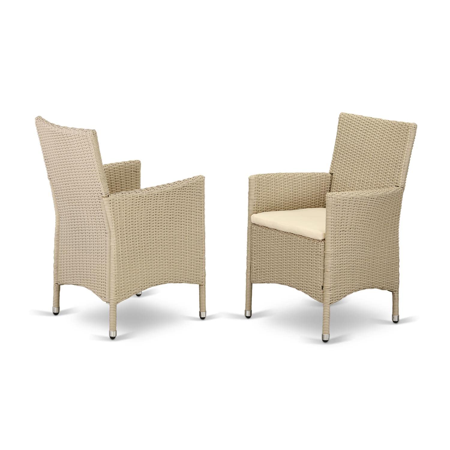 East West Furniture HVLC153V Valencia Patio Bistro Wicker Dining Chairs with Cushion, Set of 2, Cream - Outdoor Garden, Balcony, and Patio Dining Furniture for Relaxing Meals