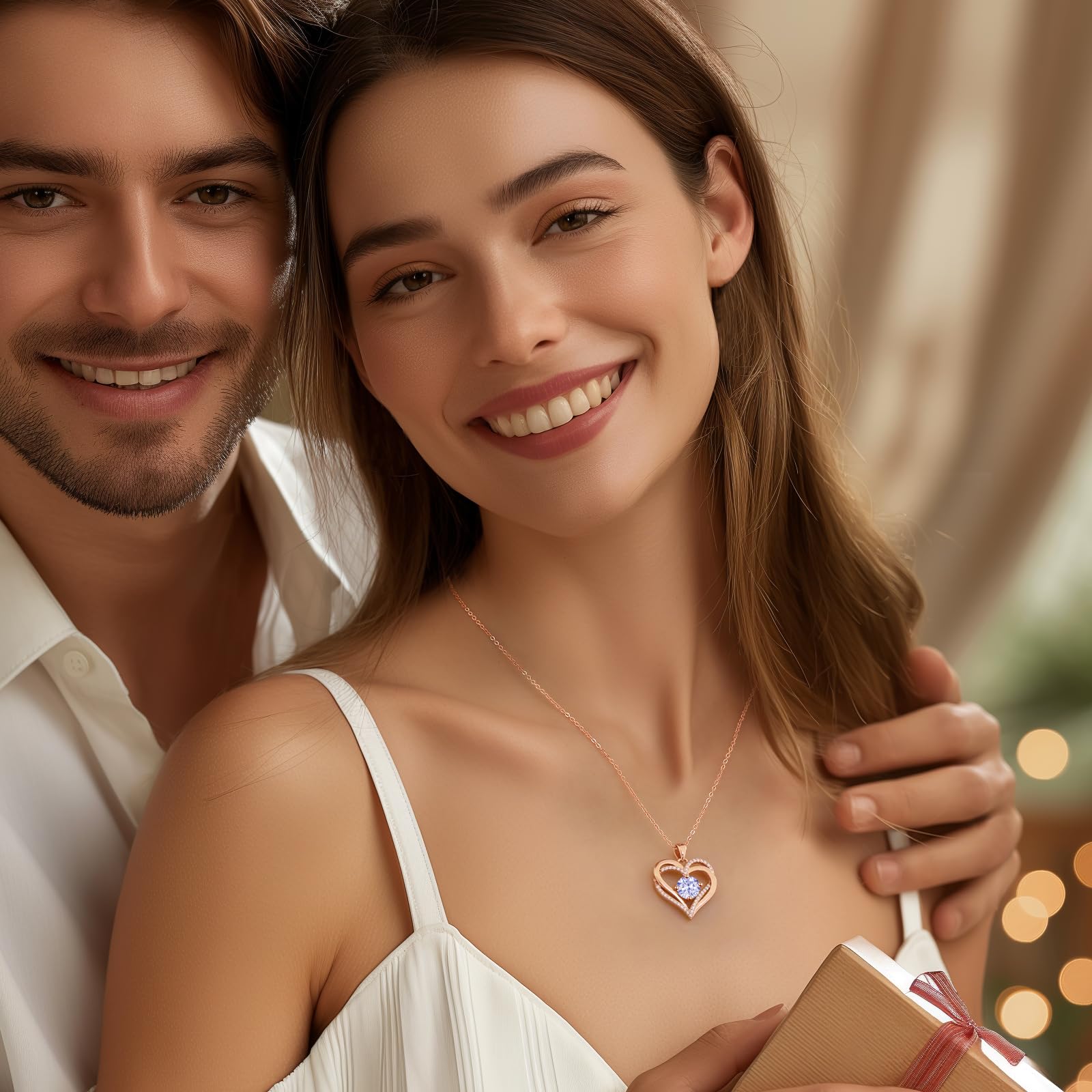 LOUISA SECRET Love Heart Birthstone Necklace for Women - 925 Sterling Silver Pendant Jewelry, Personalized Birthday Gift for Her, Anniversary & Mother's Day Present - Perfect for Romantic Occasions & Special Celebrations