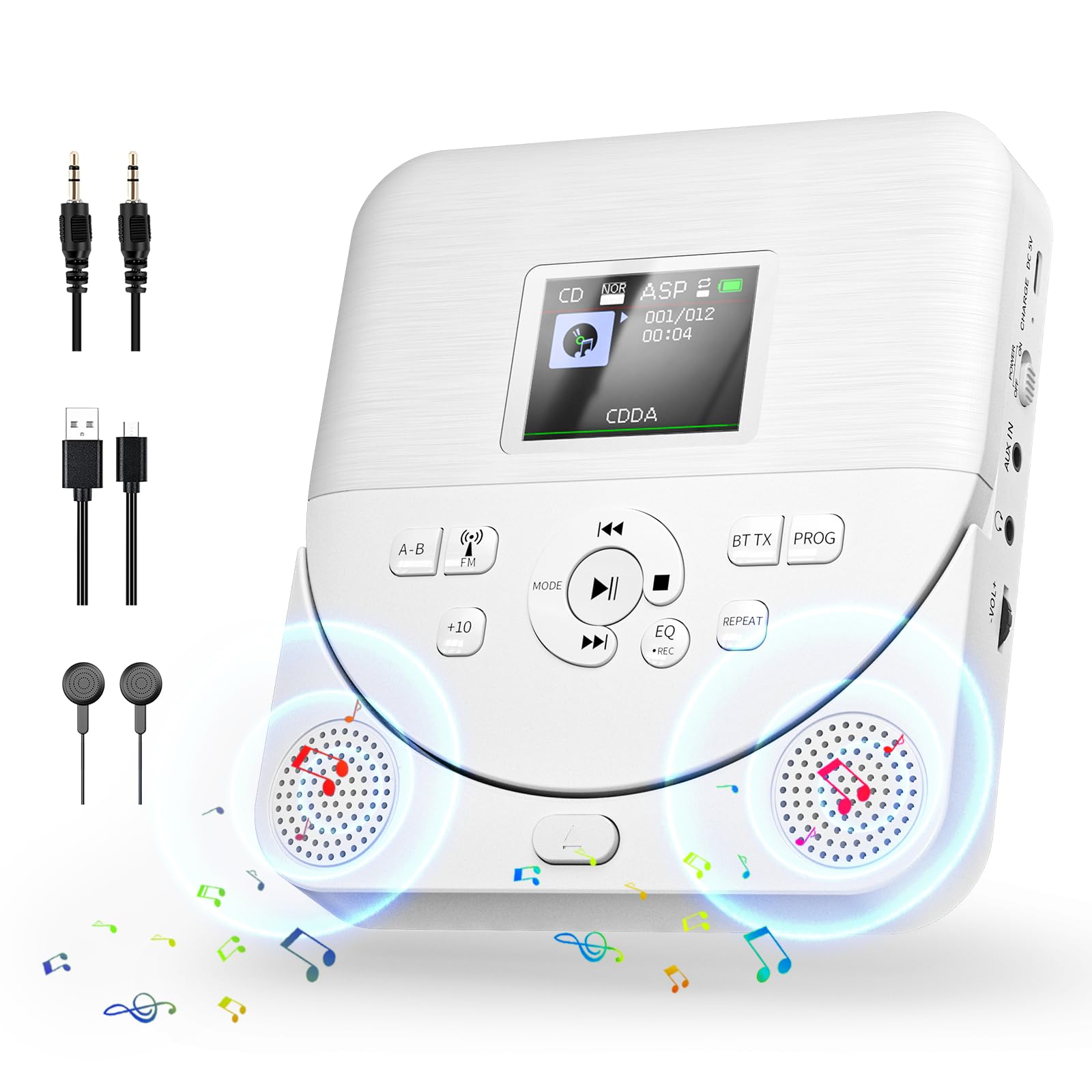 Portable Bluetooth CD Player with Dual Speakers & FM Transmitter - Rechargeable Wireless Walkman for Car & Home, Colorful TFT Screen - Music Streaming, Car Audio, Bedroom Stereo | Perfect for Road Trips, Home Entertainment, Vintage Music Lovers & Gifts | Ideal for Commuting, Office, Outdoor Picnics, Travel & Camping | Great for Car Rides, Home Parties, Study Sessions & Relaxation | Use Cases: Commuting, Travel, Home Decor, Gift Giving, Outdoor Activities, Music Lovers