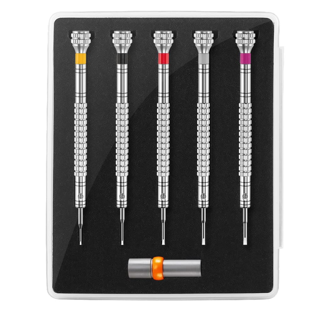Professional 5-Piece Mini Fat Screwdriver Set - Precision Repair Tool Kit for Watches, Jewelry, Toys & Eyeglasses with 5 Sizes + 5 Extra Replaceable Blades | Ideal for Watchmakers, Jewelers & DIY Electronics Repair