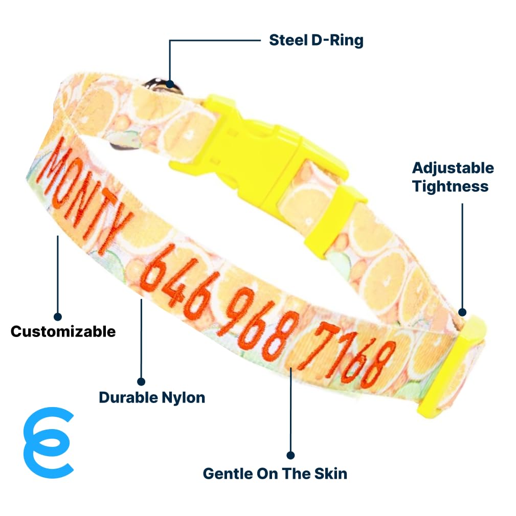 Personalized Embroidered Dog Collar for Large Dogs - Adjustable Pet Collar with Custom Name & Phone Number, Blueberry & Lemon Design - Perfect for Daily Walks, Training & Identification