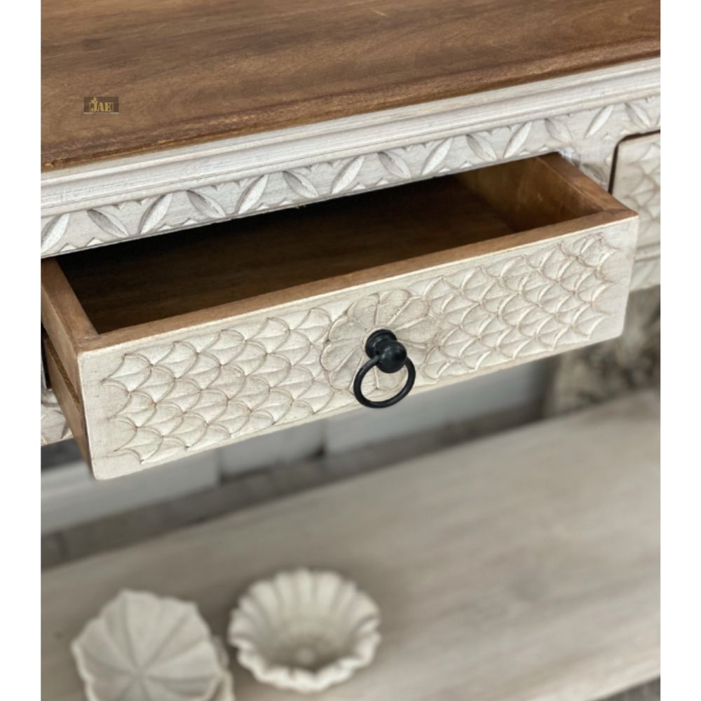 French Provincial Style White Wooden Pillar Console Table - Elegant Entryway & Hallway Decor for Home & Office