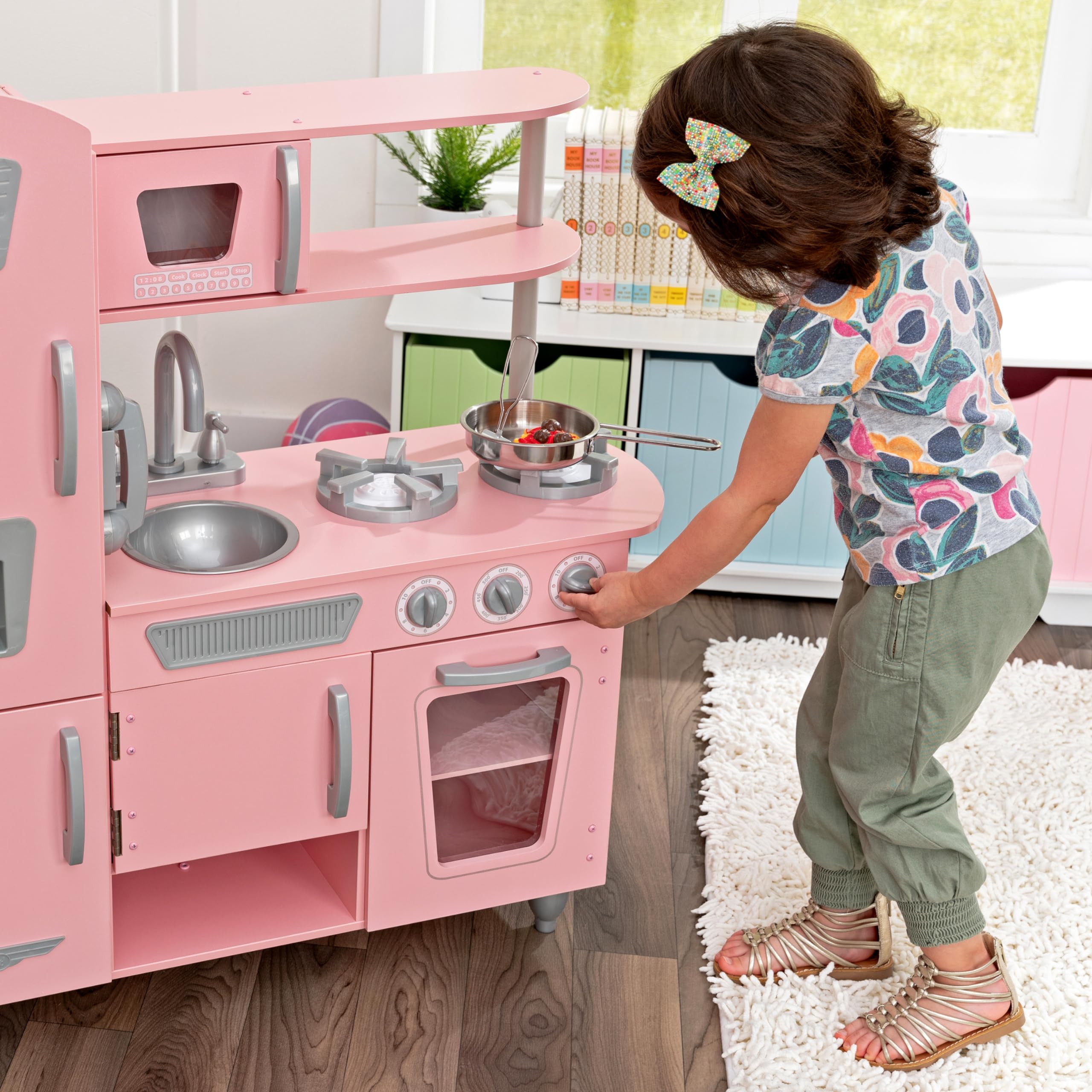 KidKraft Vintage Wooden Play Kitchen Set with Pretend Ice Maker & Play Phone - Pink Toy Kitchen for Girls & Boys - Perfect for Pretend Play, Role Play & Early Learning at Home