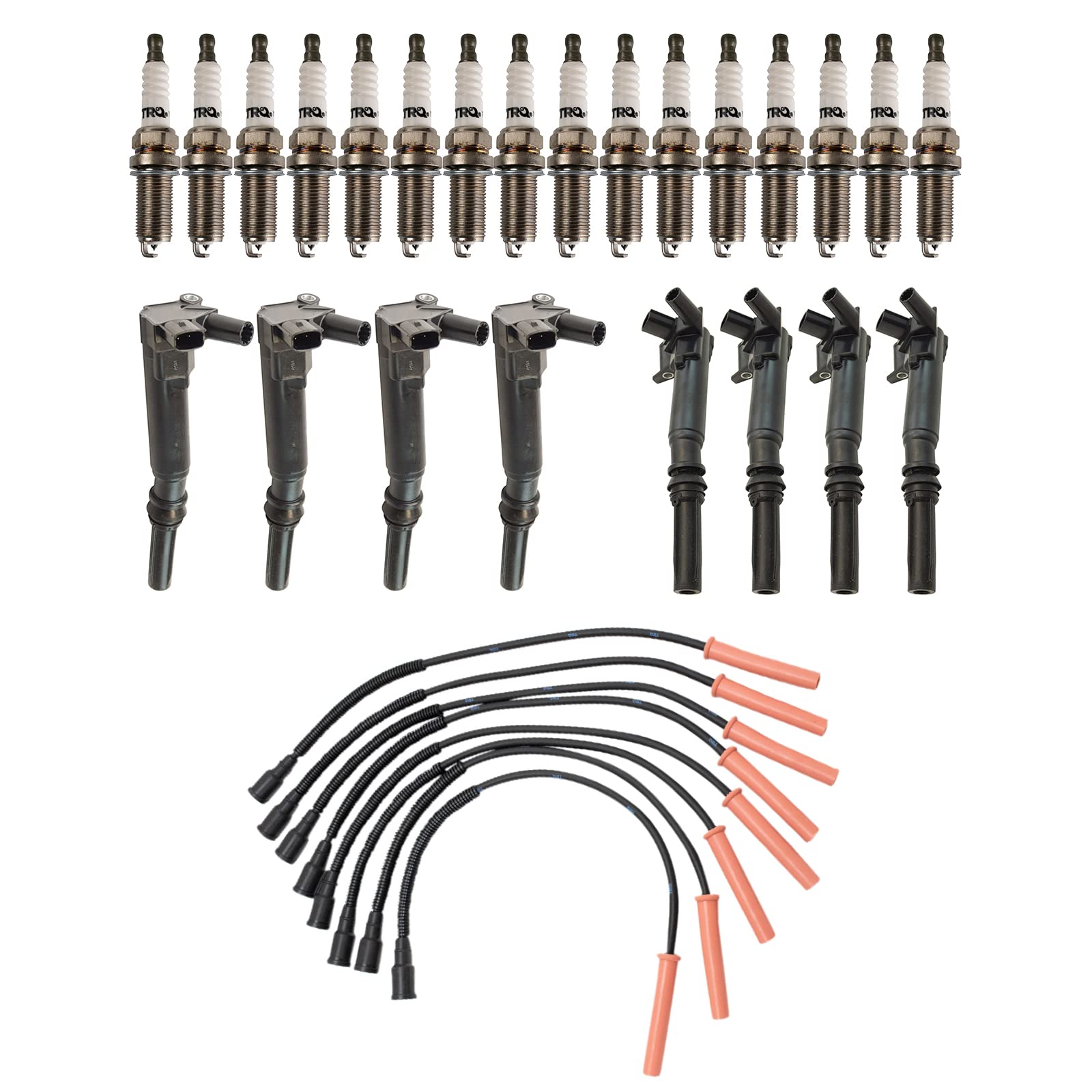 TRQ Ignition Coil & Spark Plug Wire Set Compatible with 2010-2014 Ford F-150, 2011-2016 F-250/F-350 Super Duty - High Performance Replacement for Smooth Engine Start & Acceleration