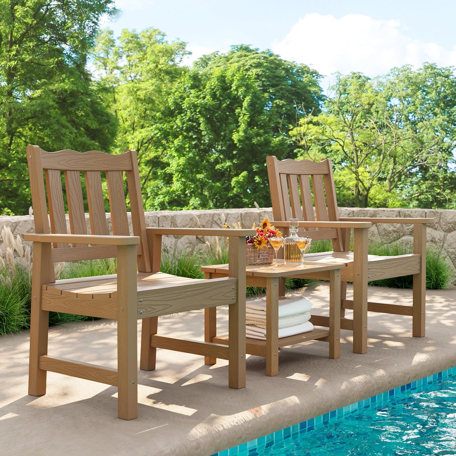 Stoog All-Weather Patio Chair - 400 lbs Weight Capacity - Real Wood Look Outdoor Furniture for Deck, Pool & Backyard - Perfect for Relaxing in Garden or by Swimming Pool