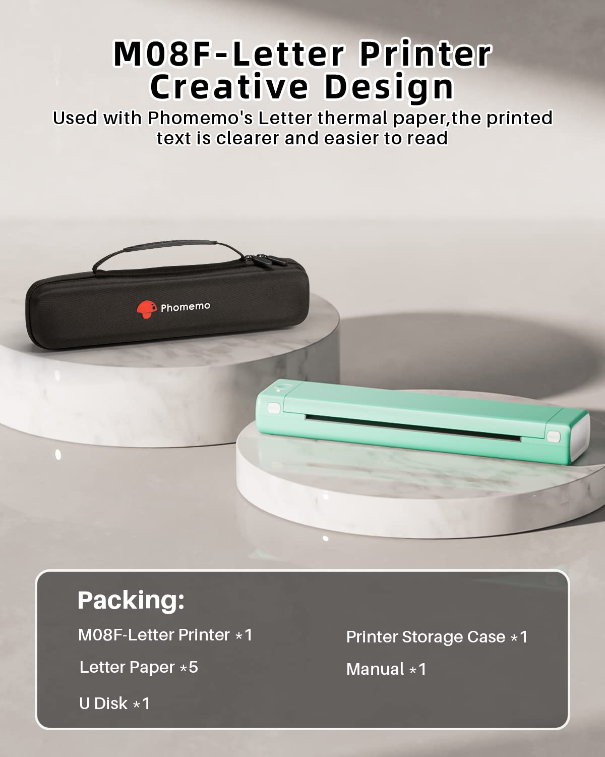 Phomemo Portable Wireless Bluetooth Printer for Travel - Compact Thermal Printer Compatible with iOS & Android, Supports 8.5