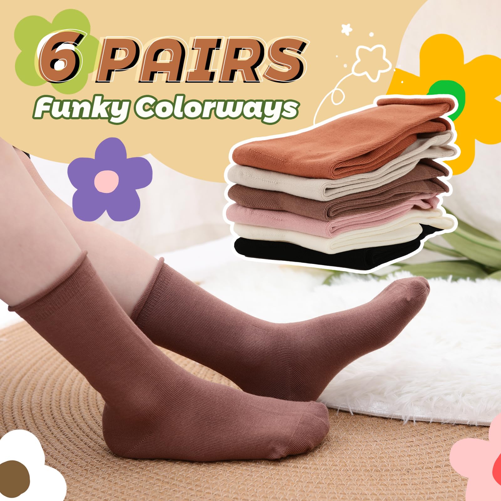 JAKIDAR Girls Crew Seamless Socks - 6 Pairs Soft Cotton Casual Dress Socks for Kids - Perfect for School, Playdates & Everyday Comfort