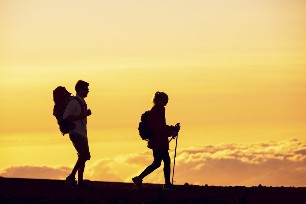 BrainBoosters Hiking Sunset Poster - 19x12 Inch Mountain Trekking Wall Art for Home & Office Decor | Scenic Backpackers Silhouette Print by Design Pics Vibe44 | Perfect for Living Room, Bedroom & Outdoor Enthusiast Gifts