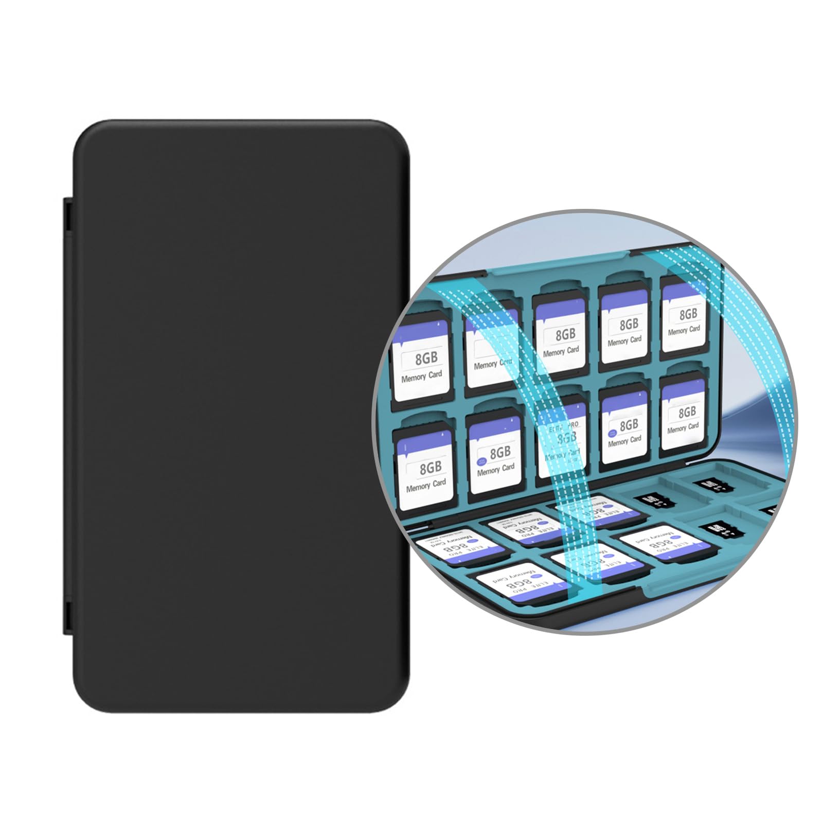 JSZDFSV 20 Slot Magnetic Memory Card Holder - Waterproof SDXC/SDHC/SD Card Storage Case with Secure Snap Closure - Perfect for DSLR Cameras, Drones, GoPro & Digital Devices (Black)