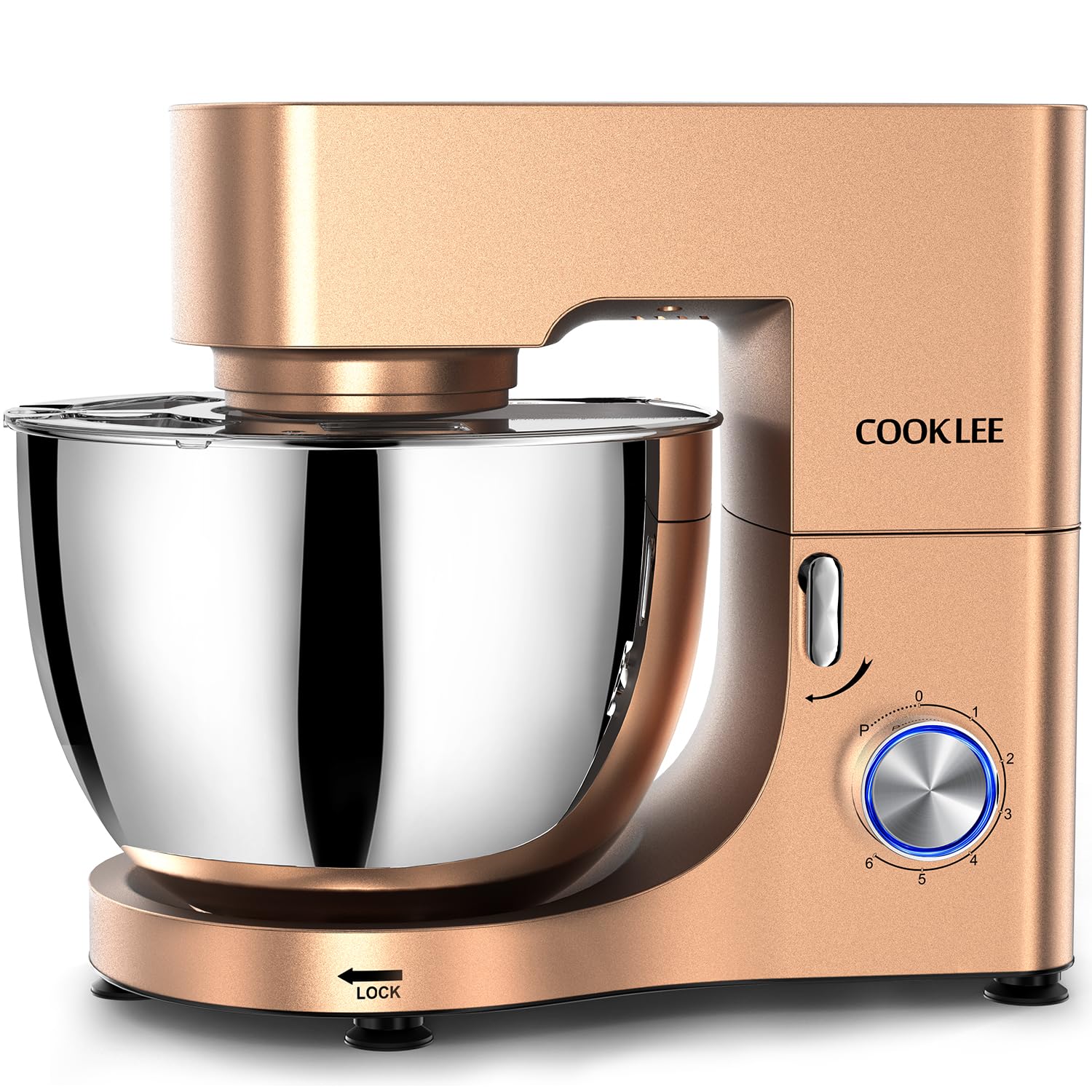 COOKLEE 9.5 Qt 660W Stand Mixer - Professional Electric Kitchen Mixer with Dishwasher-Safe Dough Hook, Flat Beater, Wire Whip & Pouring Shield Attachments - Perfect for Baking Bread, Cakes, Cookies & More - Champagne Color for Home Bakers