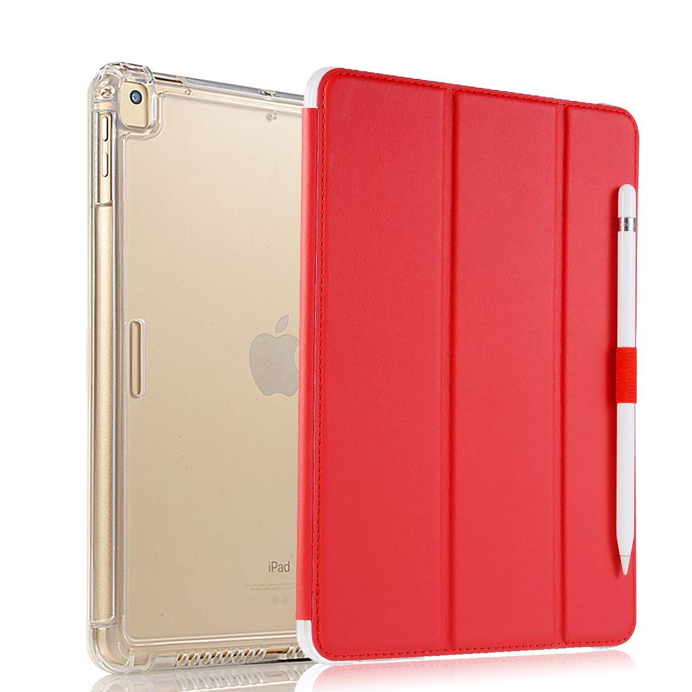 Valkit iPad Pro 12.9 Case for 1st & 2nd Generation (2015/2017 Models) - Slim Protective Cover with Pencil Holder, Auto Wake/Sleep & Smart Folio Stand - Frosted Translucent Back - Perfect for Work, School & Travel (Red)