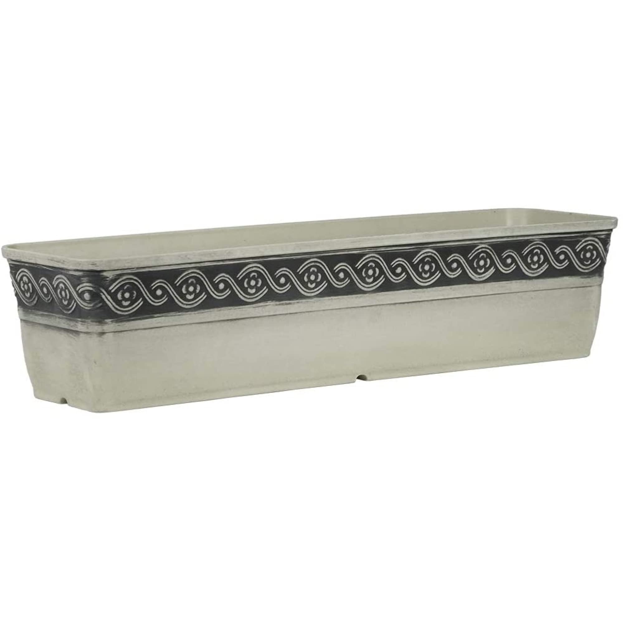 Classic Corinthian Resin Flower Pot Rectangle Planter - 18 Inch Concrete Grey Indoor Outdoor Garden Decor for Patio, Balcony & Home Décor