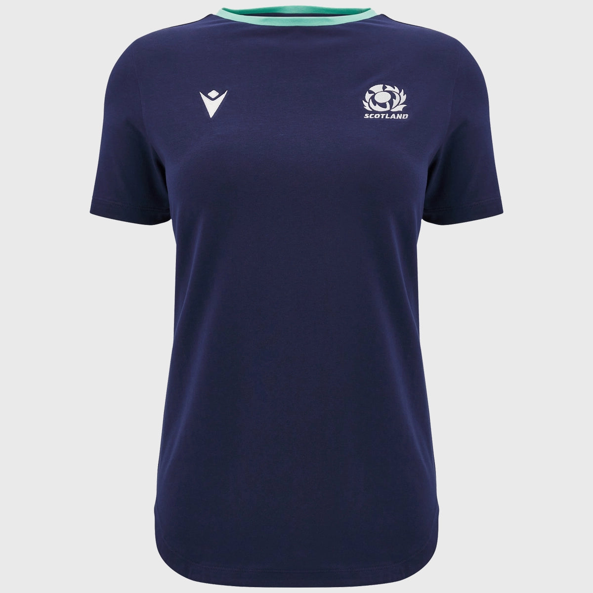 Scotland Rugby Women's Cotton T-Shirt - Macron Navy Blue Jersey for Rugby Fans & Sports Enthusiasts - Perfect for Match Days, Training & Casual Wear