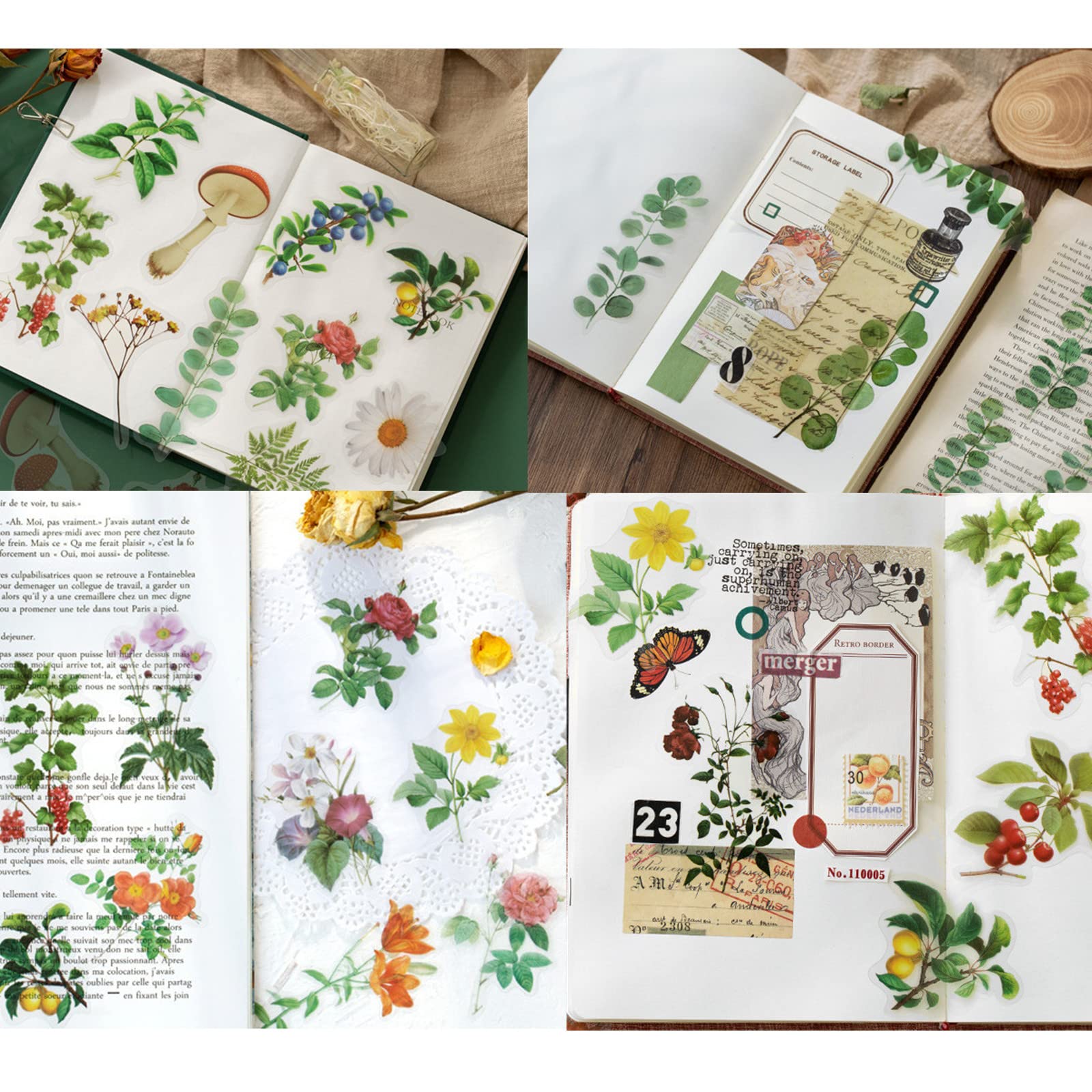 200PCS Flower Eucalyptus Plant Stickers Set - PET Transparent Waterproof Decals for DIY Crafts, Scrapbooking, Bullet Journal, Planner - Perfect for Water Bottles, Phone Cases, Laptops & Home Decor