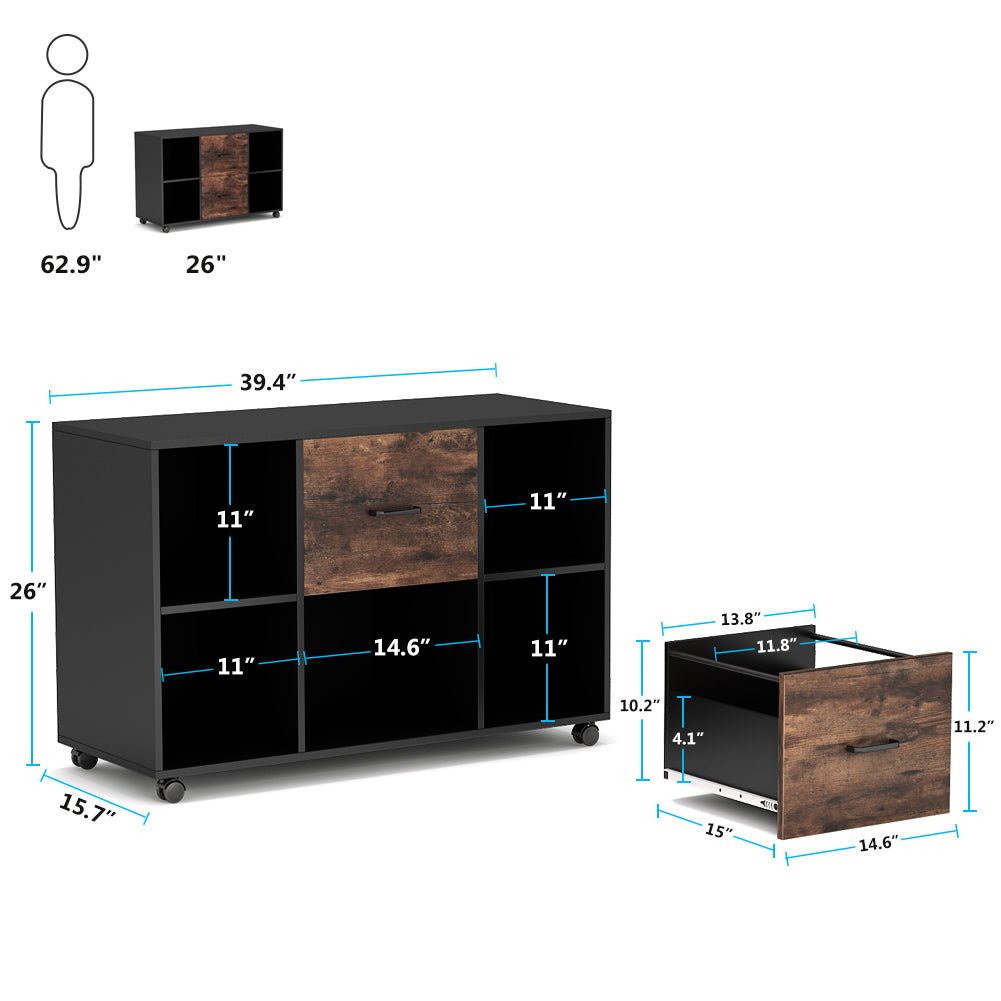 2 Drawer File Cabinet - Large Mobile Letter Size Filing Cabinet with Locking Wheels for Office, Home, or School Organization and Document Storage