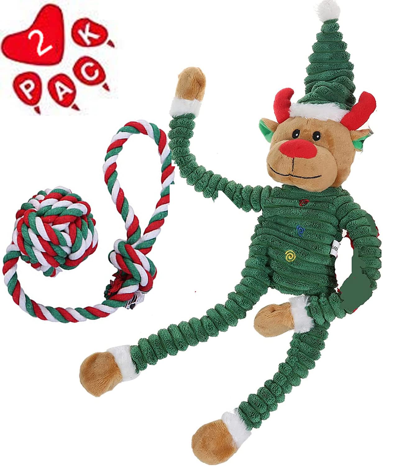 BoomBone Christmas Dog Toys 2 Pack - Durable Holiday Chew Toys for Aggressive Chewers, Interactive Rope & Squeaky Tug Toys for Small & Medium Dogs - Perfect for Indoor Play, Training & Holiday Gifting