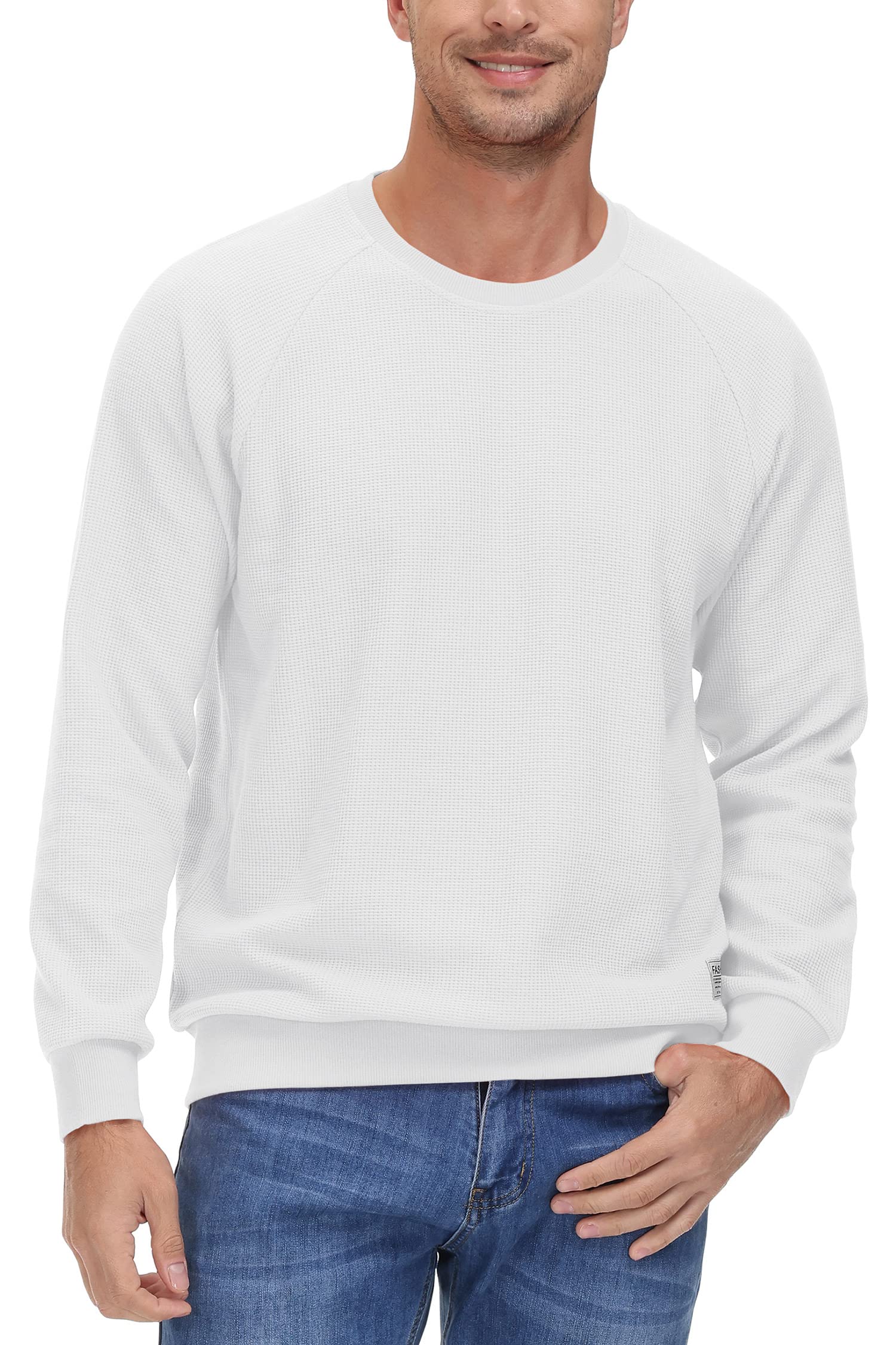 TACVASEN Men's Waffle Knit Crewneck Sweatshirt - Lightweight Long Sleeve Pullover for Casual Wear | Perfect for Outdoor Activities, Lounge & Everyday Comfort