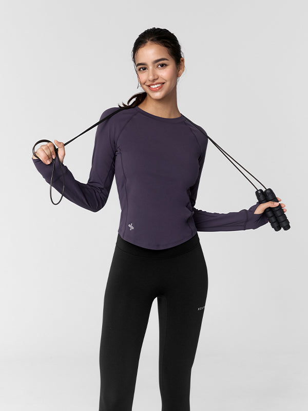 High-Intensity Fingerhole Long Sleeve Workout Shirt for Women - Gym, Yoga & Running Performance Apparel