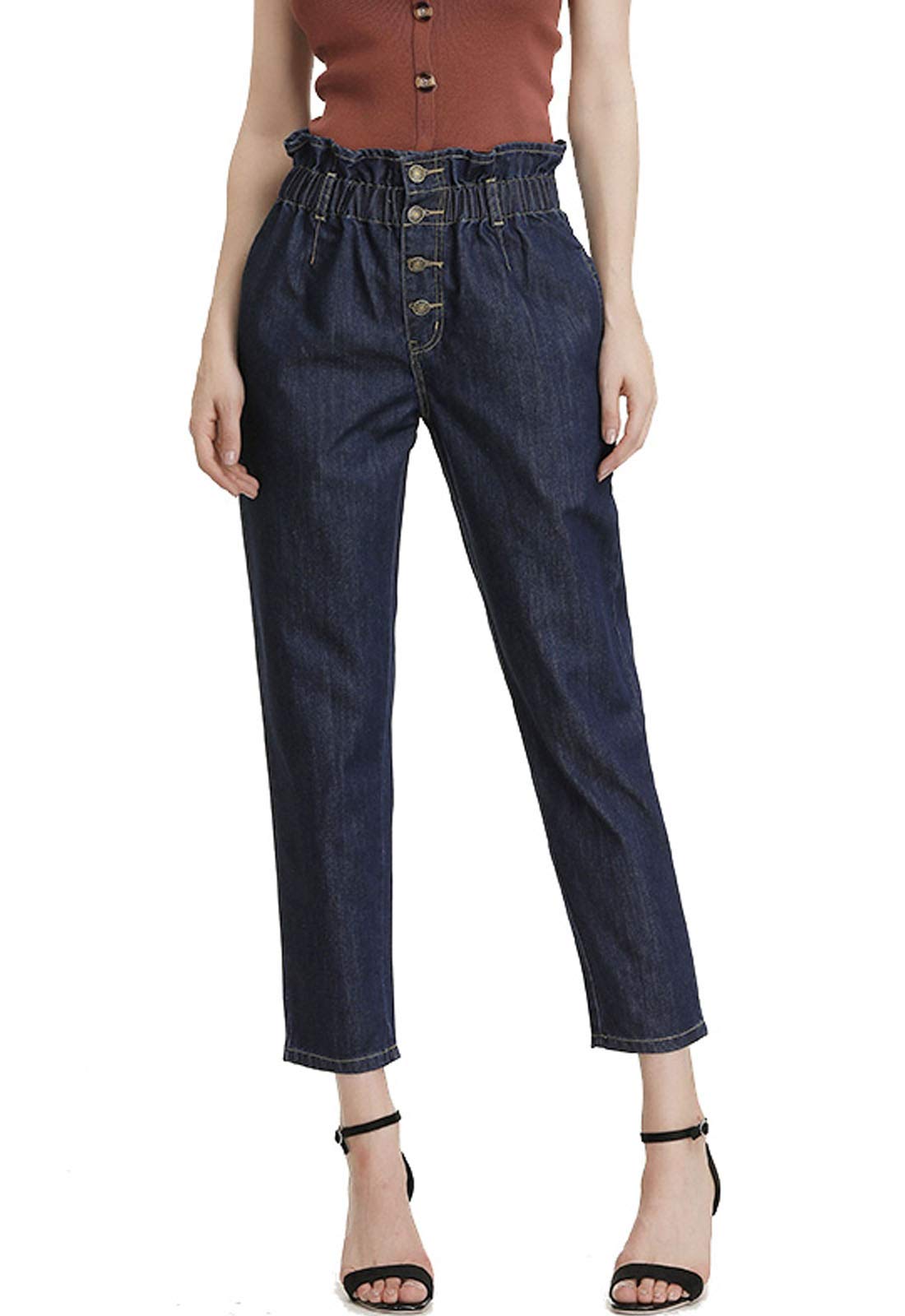 Flygo Women's High Waisted Paper Bag Jeans - Tapered Casual Denim Pants for Women | Comfortable Stretch Skinny Jeans for Everyday Wear, Office & Date Night Outfits