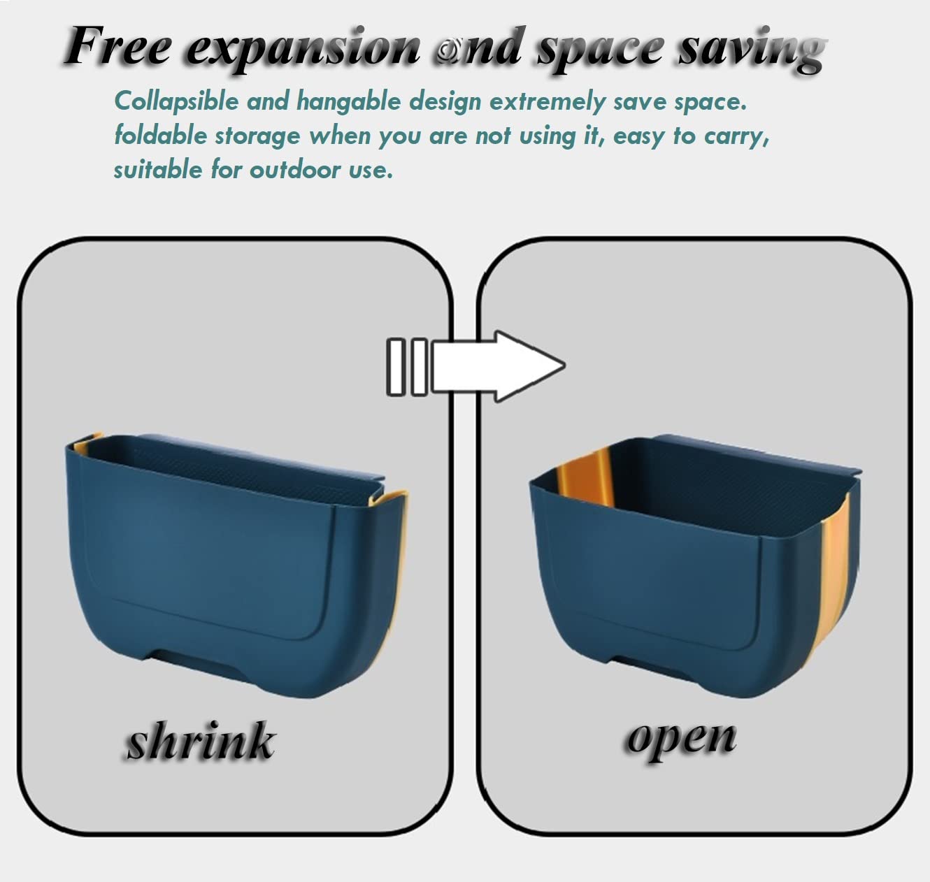 Foldable Hanging Trash Can for Kitchen Cabinet Door - 3L Collapsible Under Sink Garbage Bin, Wall Mounted Waste Basket for Bathroom, Bedroom & Office Organization - Space Saving Solution for Small Spaces (Black)