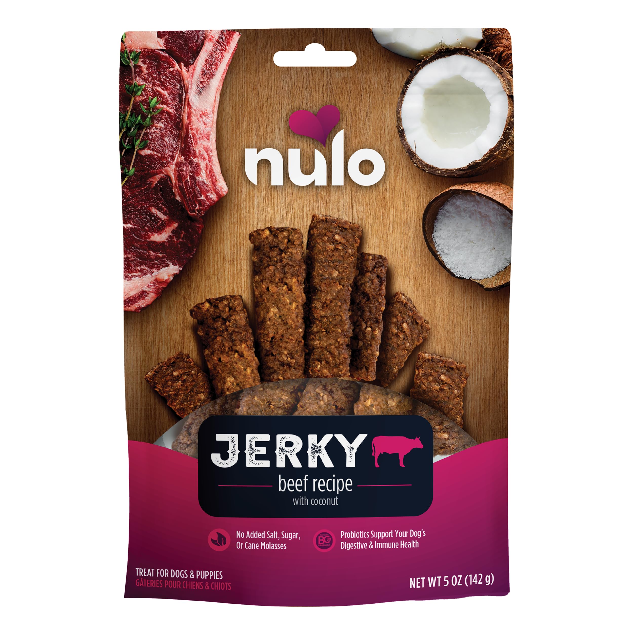 Nulo Premium Grain-Free High Protein Dog Treats with BC30 Probiotic - Digestive & Immune Health Support - 5oz Jerky Strips for Small & Large Dogs - Perfect for Training, Rewards & Outdoor Adventures