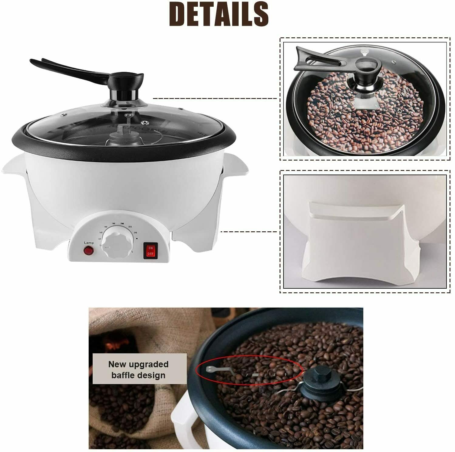ELEOPTION 110V 1200W Electric Coffee Bean Roaster Machine - Upgraded Home Coffee & Peanut Roaster for Fresh Artisan Roasting - Perfect for Home Baristas & Coffee Enthusiasts