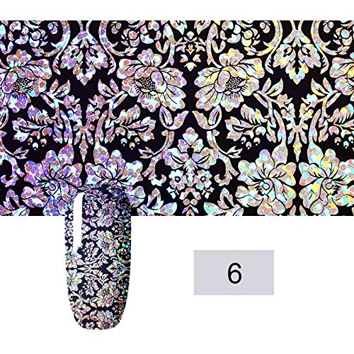 Sparkling White Black Flower Nail Foil - Laser Nail Art Stickers for DIY Manicure & Nail Decoration