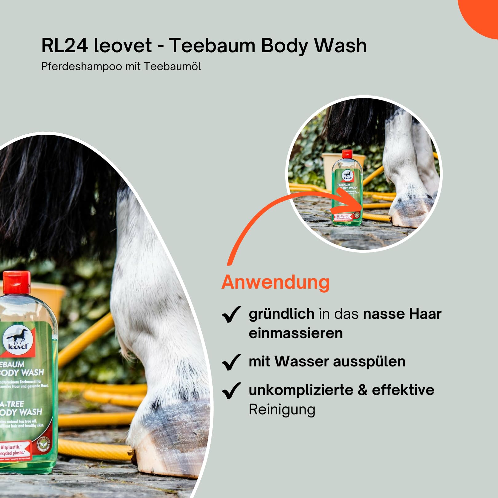 RL24 Leovet Tea Tree Body Wash for Horses - Soothes Itching & Skin Irritation - Natural Horse Shampoo with Tea Tree Oil - Nourishes Skin & Coat - 2 x 500ml Bottles (2-Pack) - Ideal for Grooming, Show Prep & Daily Horse Care