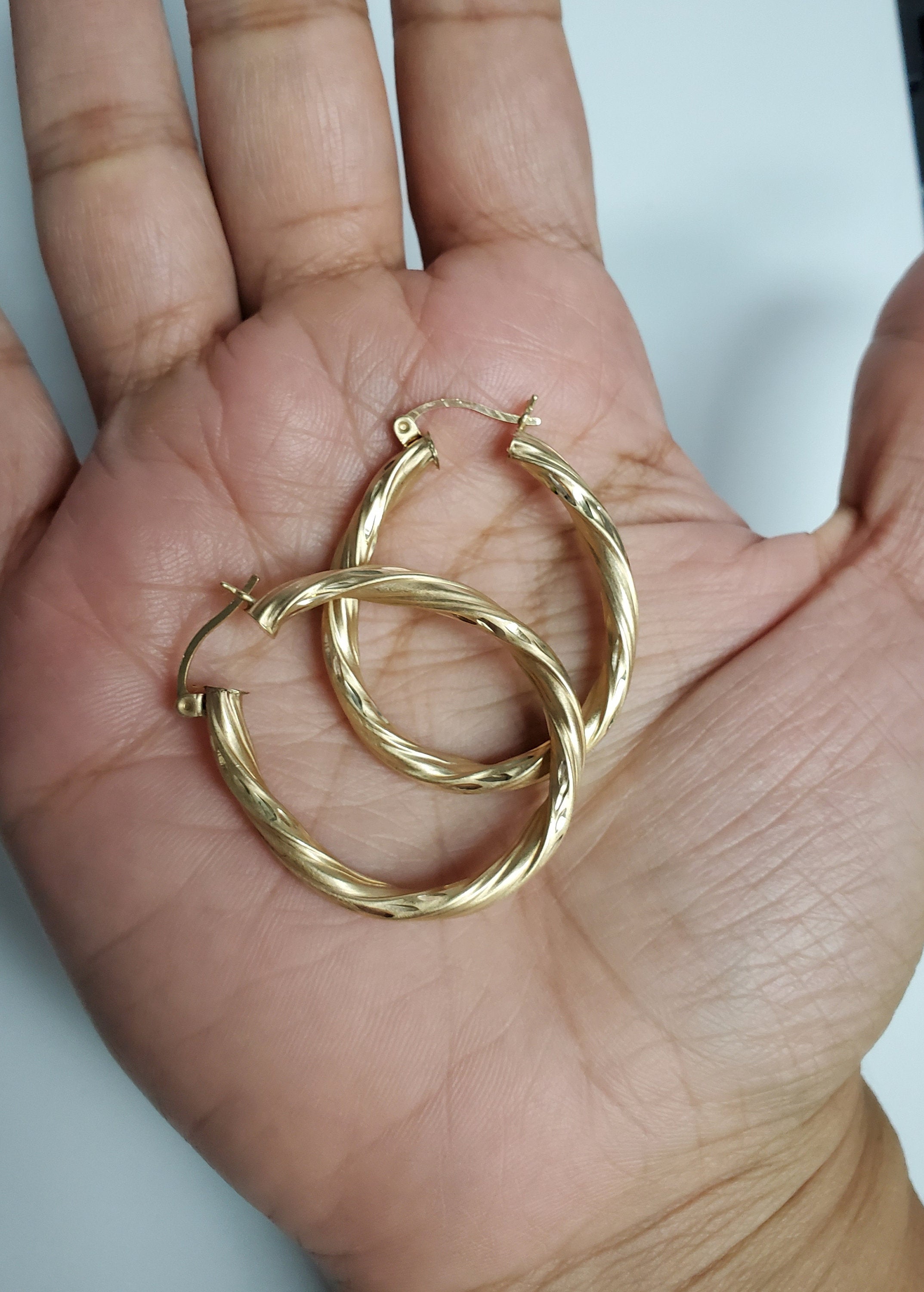 14K Yellow Gold Twisted Diamond Cut Hoop Earrings for Women - Elegant & Durable Jewelry for Parties, Weddings & Everyday Wear