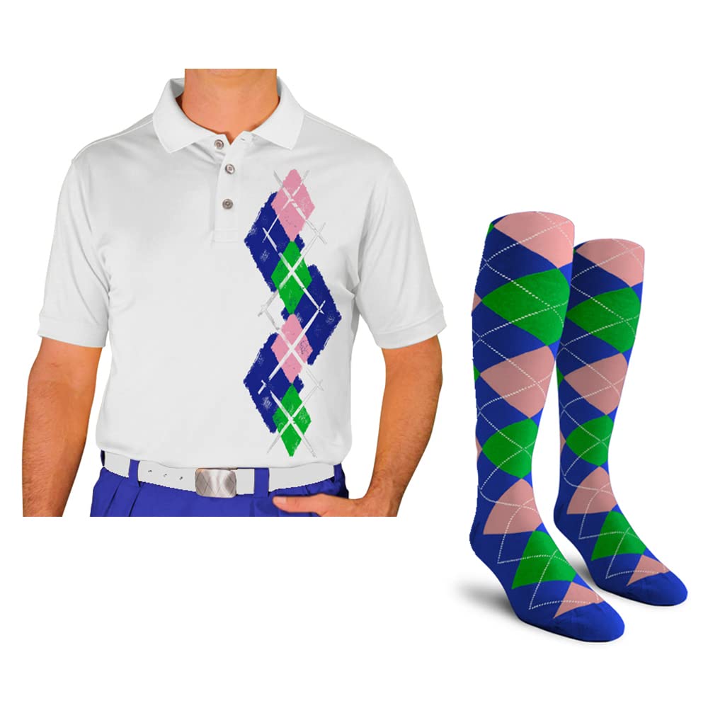 **Men's Dry Fit Short Sleeve Graphic Golf Polo Shirt with Socks - Argyle Paradise (5A-5Z) - Moisture Wicking & Breathable for Golf, Tennis & Casual Wear**