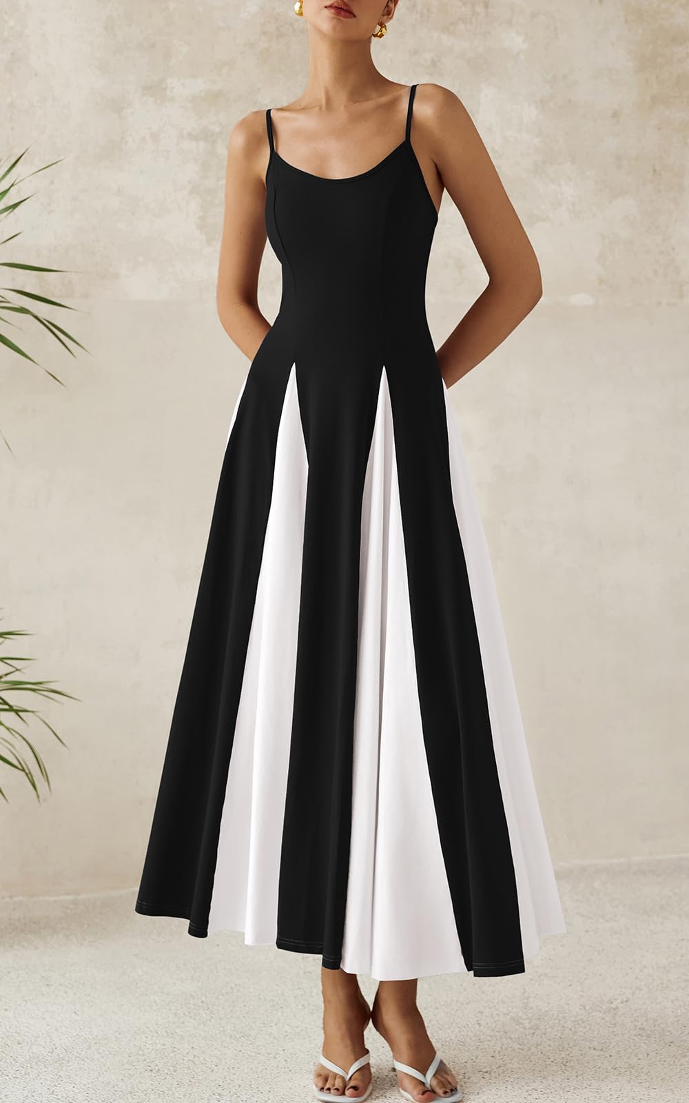 PRETTYGARDEN Women's 2025 Trendy Color Block Spaghetti Strap Sleeveless Maxi Dress - Flowy Spring & Prom Dresses for Casual Outings, Beach Vacations & Special Occasions